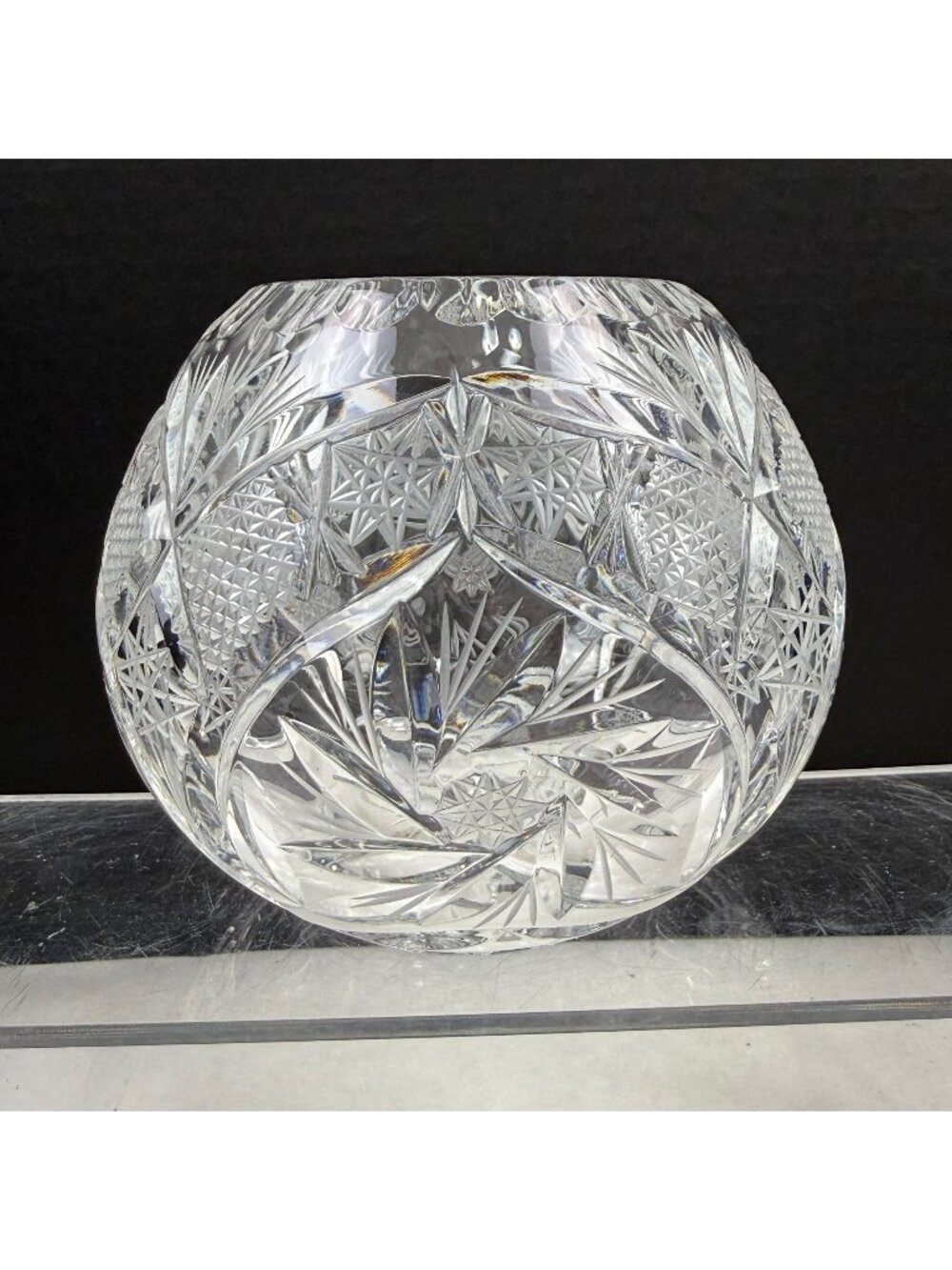 Vintage Crystal Pinwheel and Fan Rose Bowl Vase